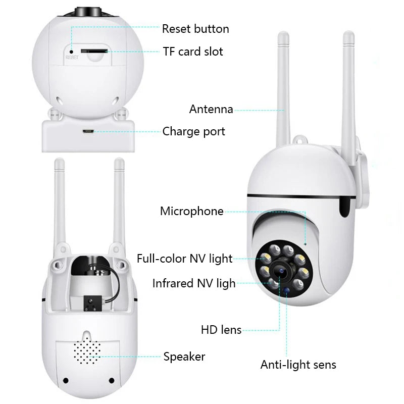 Wifi IP Wireless Security Surveillance PTZ Camera 4X Zoom Cameras Tracking Two-way Audio HD Night Color Cam