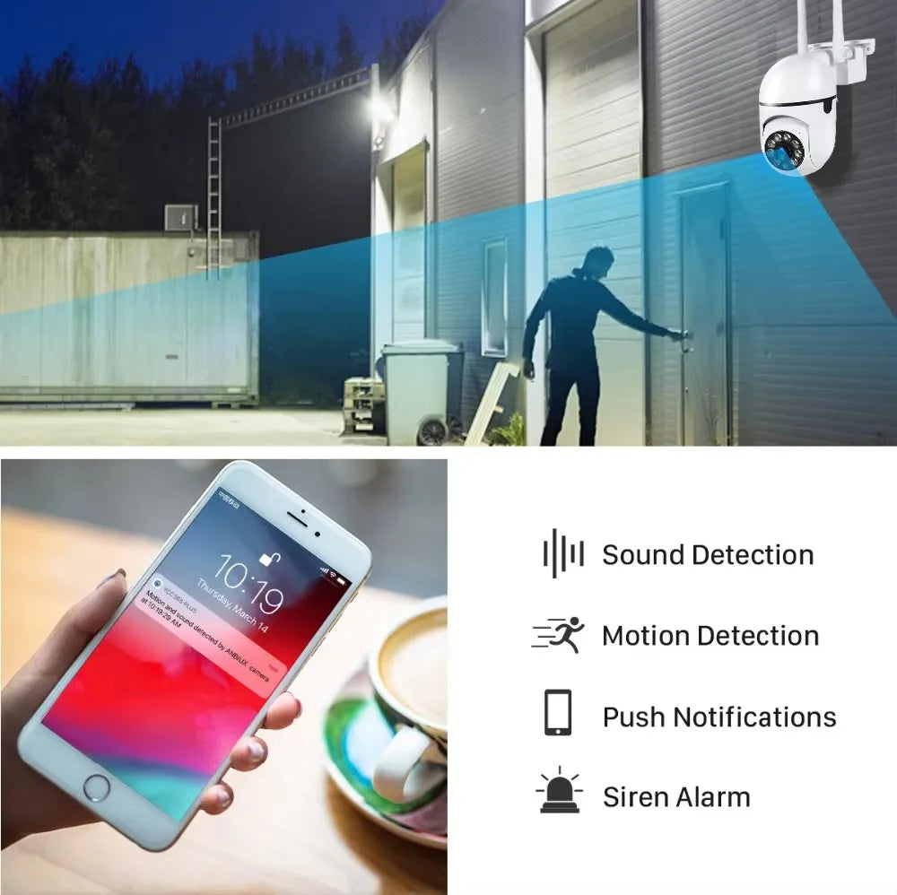 Wifi IP Wireless Security Surveillance PTZ Camera 4X Zoom Cameras Tracking Two-way Audio HD Night Color Cam