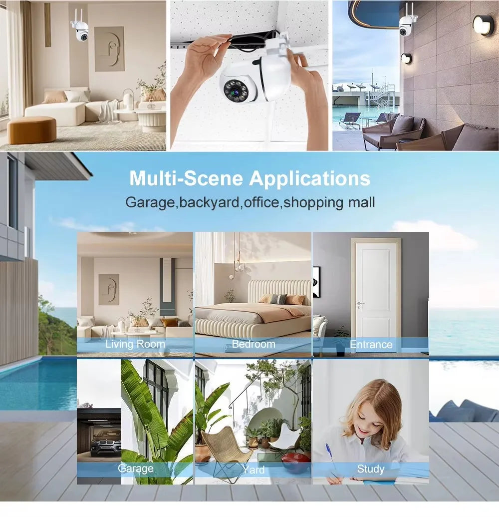 Wifi IP Wireless Security Surveillance PTZ Camera 4X Zoom Cameras Tracking Two-way Audio HD Night Color Cam