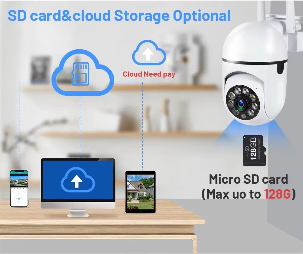 Wifi IP Wireless Security Surveillance PTZ Camera 4X Zoom Cameras Tracking Two-way Audio HD Night Color Cam