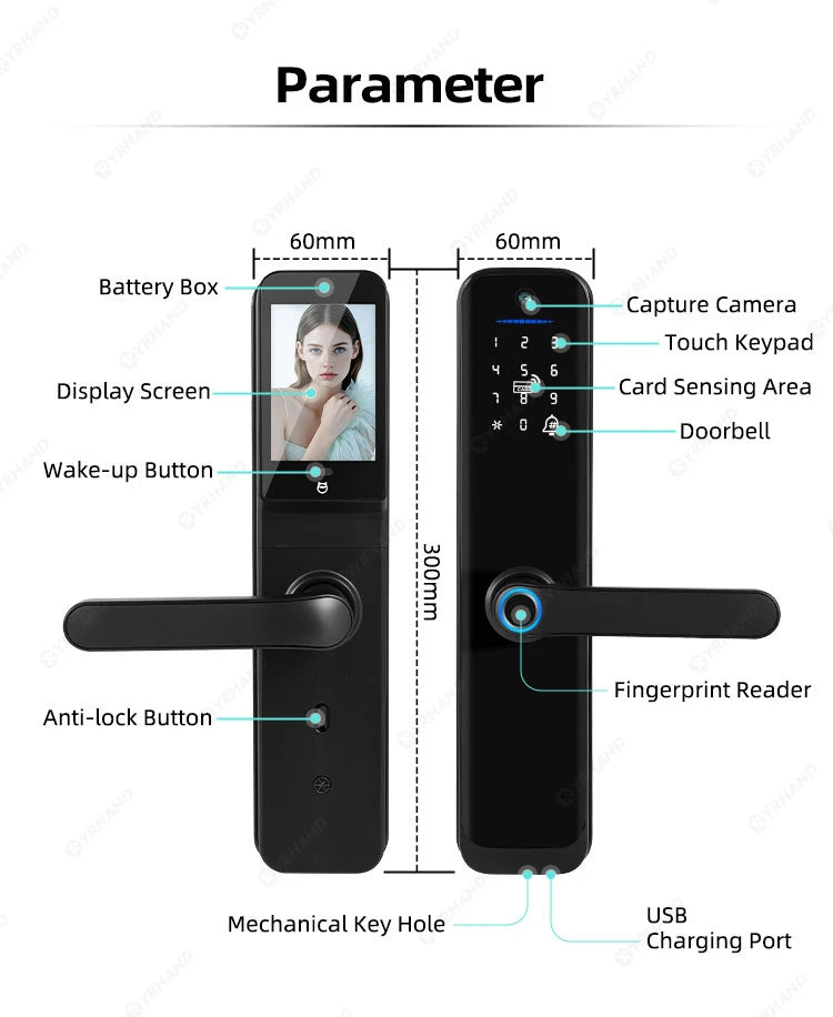 Tuya Wifi Smart Lock Electronic Digital Lock Featuring Biometric Fingerprint Recognition Camera Smart Card&Password Key Unlock