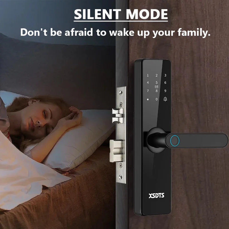 Tuya Wifi Electronic Smart Door Lock With Biometric Fingerprint / Smart Card / Password / Key Unlock/ USB Emergency Charge