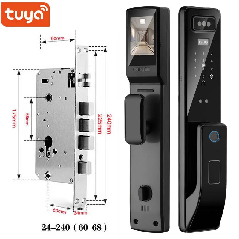 Tuya 3D Face Real-time Intercom Smart Door Lock Security Camera Intelligent Fingerprint Password Biometric Electronic Key Unlock