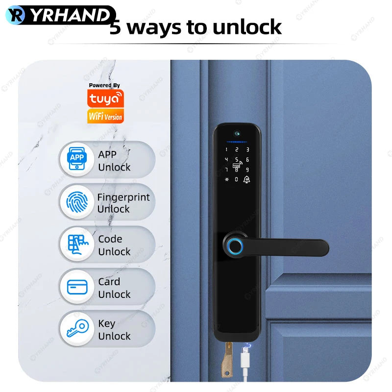 Tuya Wifi Smart Lock Electronic Digital Lock Featuring Biometric Fingerprint Recognition Camera Smart Card&Password Key Unlock