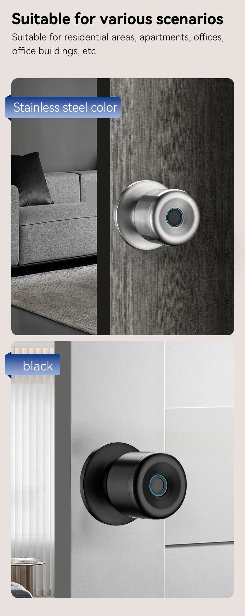 XSDTS Tuya App Fingerprint Smart Lock with Bluetooth Digital Door Lock Keyless Entry Home House Apartment