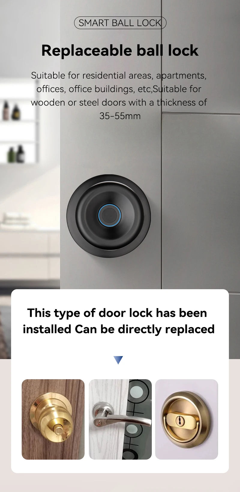 XSDTS Tuya App Fingerprint Smart Lock with Bluetooth Digital Door Lock Keyless Entry Home House Apartment