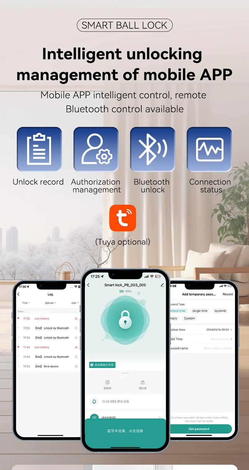 XSDTS Tuya App Fingerprint Smart Lock with Bluetooth Digital Door Lock Keyless Entry Home House Apartment