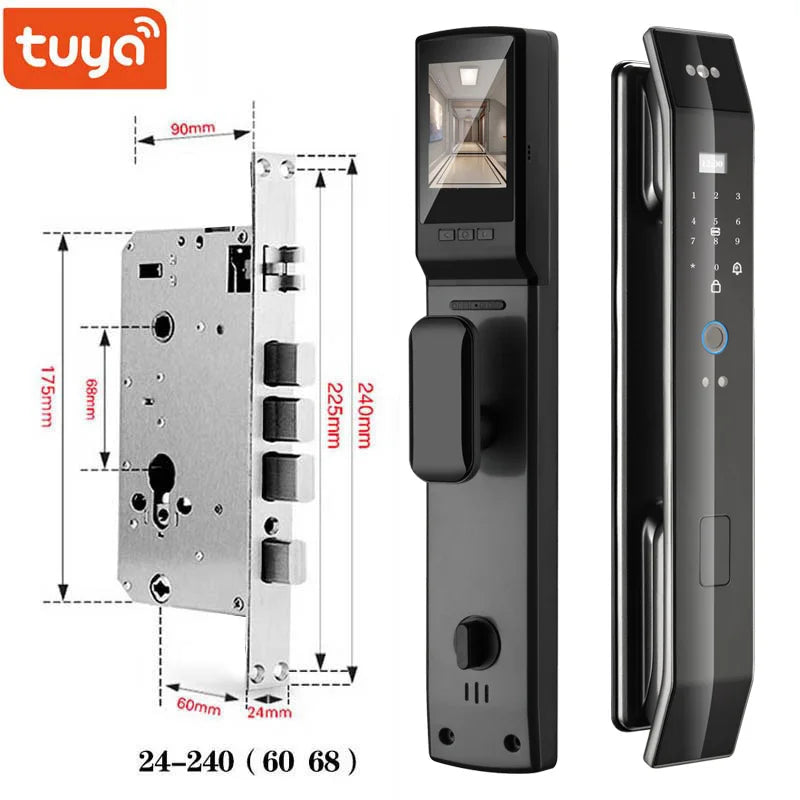Tuya 3D Face Real-time Intercom Smart Door Lock Security Camera Intelligent Fingerprint Password Biometric Electronic Key Unlock