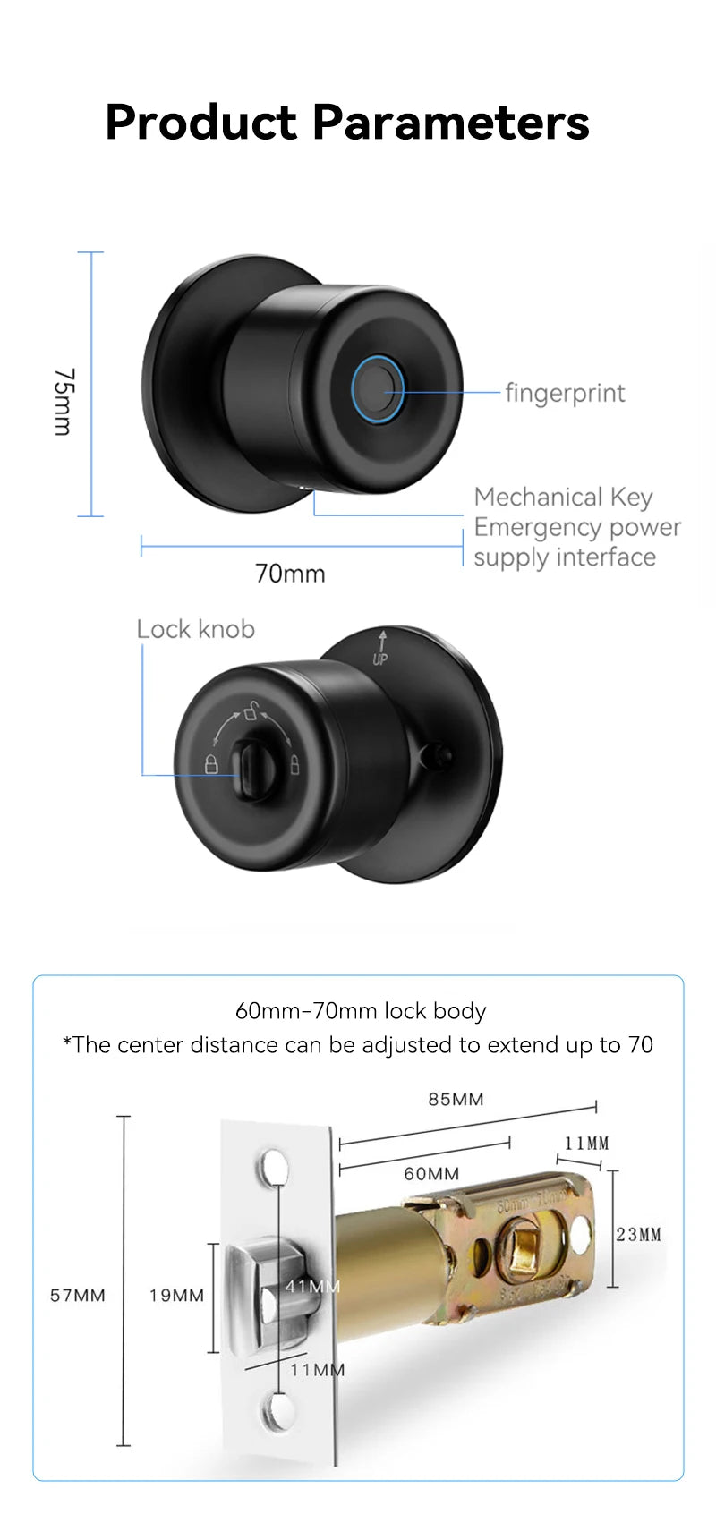 XSDTS Tuya App Fingerprint Smart Lock with Bluetooth Digital Door Lock Keyless Entry Home House Apartment