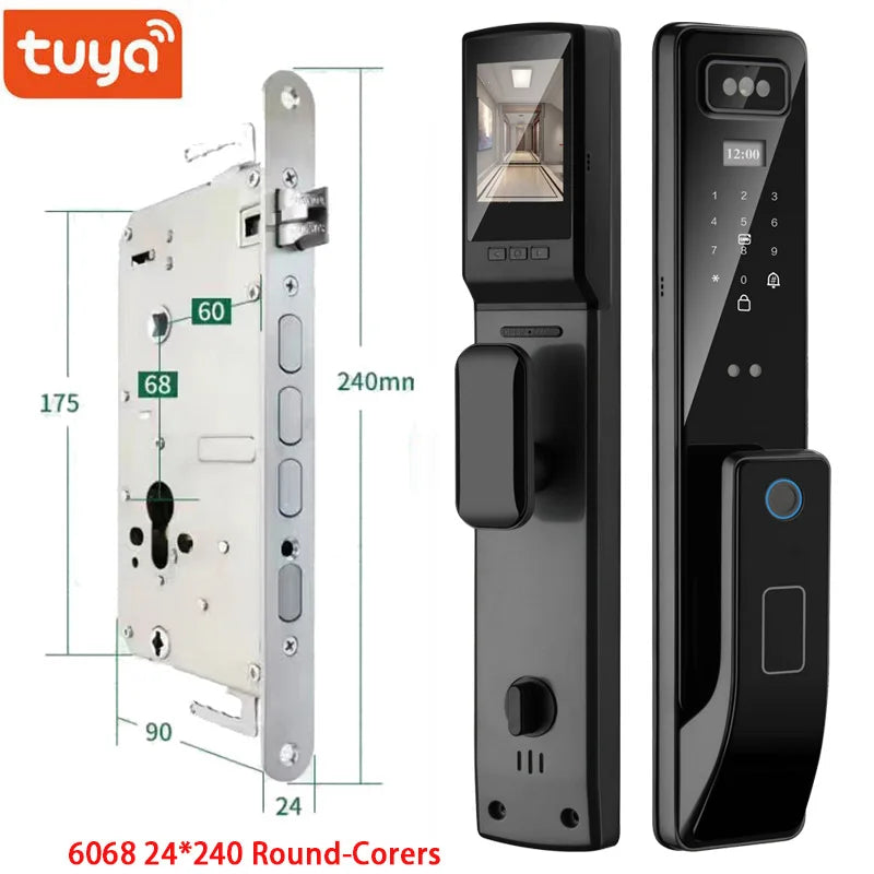 Tuya 3D Face Real-time Intercom Smart Door Lock Security Camera Intelligent Fingerprint Password Biometric Electronic Key Unlock