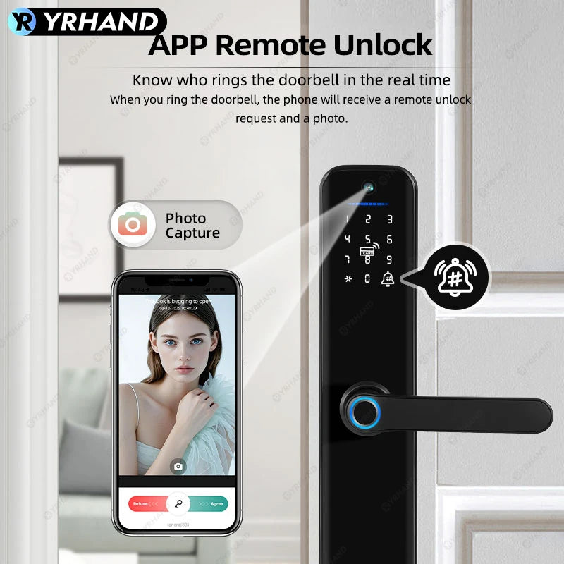 Tuya Wifi Smart Lock Electronic Digital Lock Featuring Biometric Fingerprint Recognition Camera Smart Card&Password Key Unlock