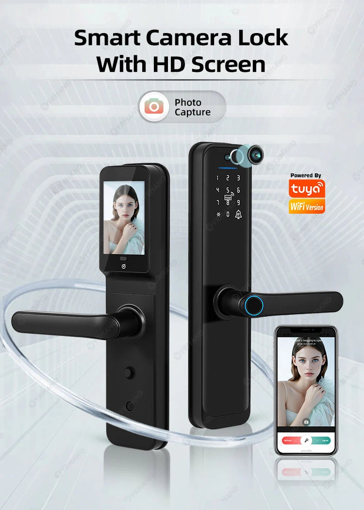 Tuya Wifi Smart Lock Electronic Digital Lock Featuring Biometric Fingerprint Recognition Camera Smart Card&Password Key Unlock