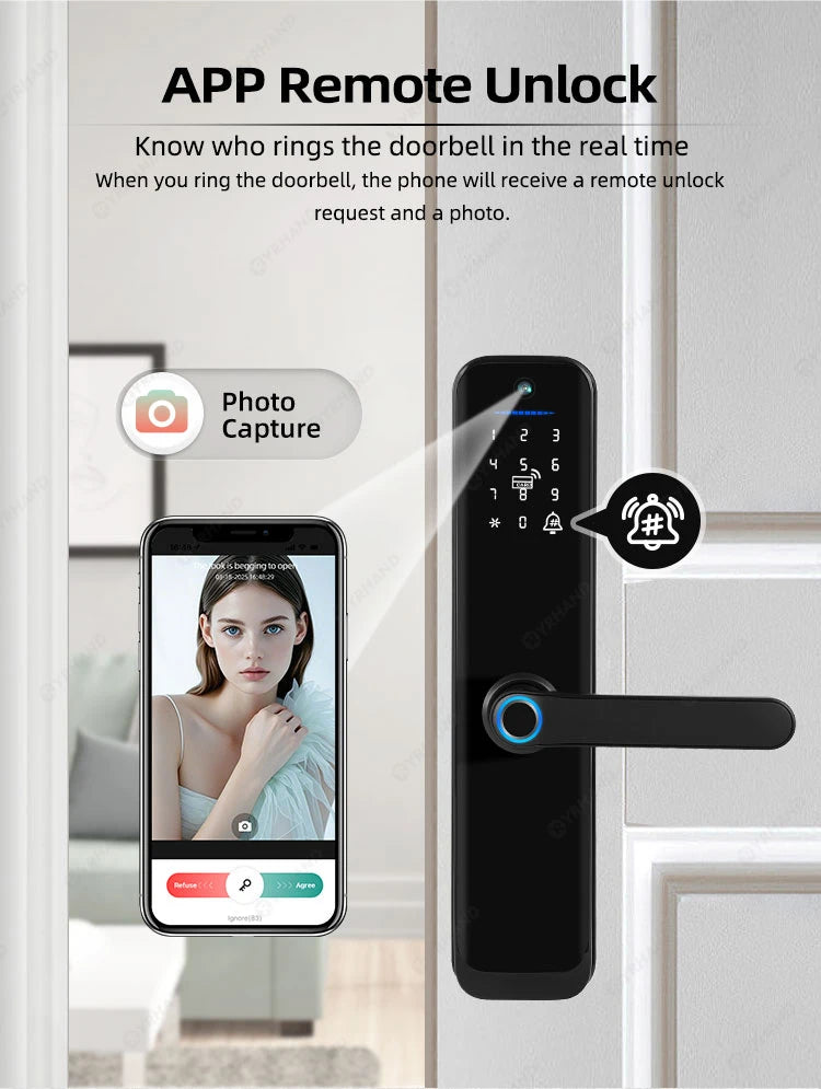 Tuya Wifi Smart Lock Electronic Digital Lock Featuring Biometric Fingerprint Recognition Camera Smart Card&Password Key Unlock