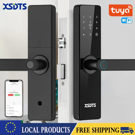 Tuya Wifi Electronic Smart Door Lock With Biometric Fingerprint / Smart Card / Password / Key Unlock/ USB Emergency Charge